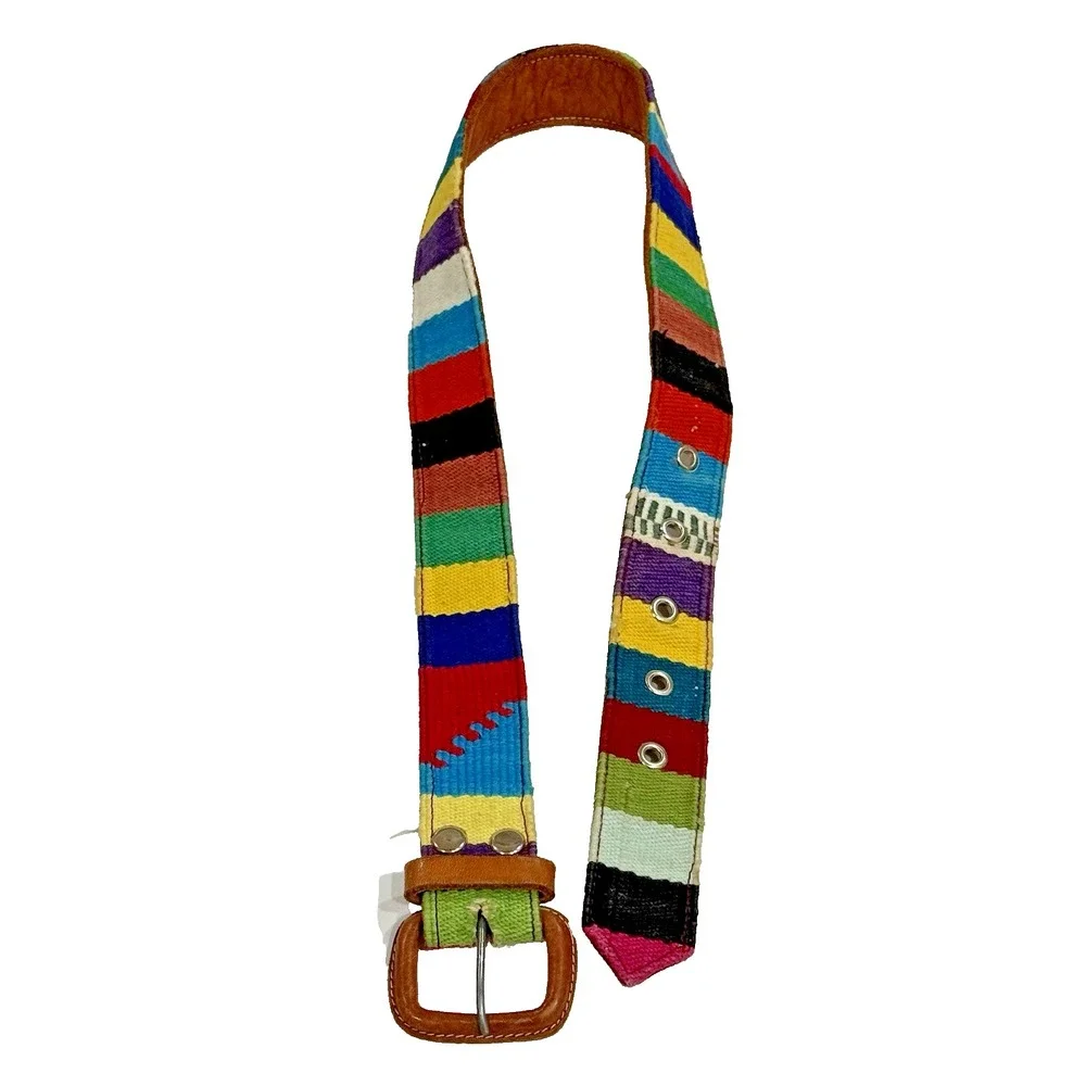 Guatemala Woven Textile Ethnic Leather Belt Kid Boy Girl 7 8 S M Boho Western
